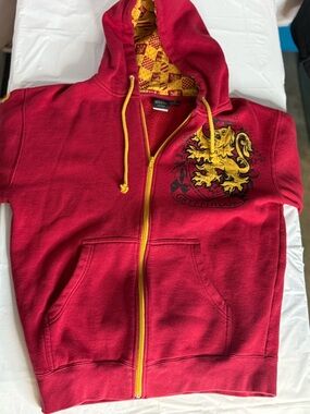 Harry Potter Gryffindor Hoodie Full Zip Red Spellout Sleeve Womens Large